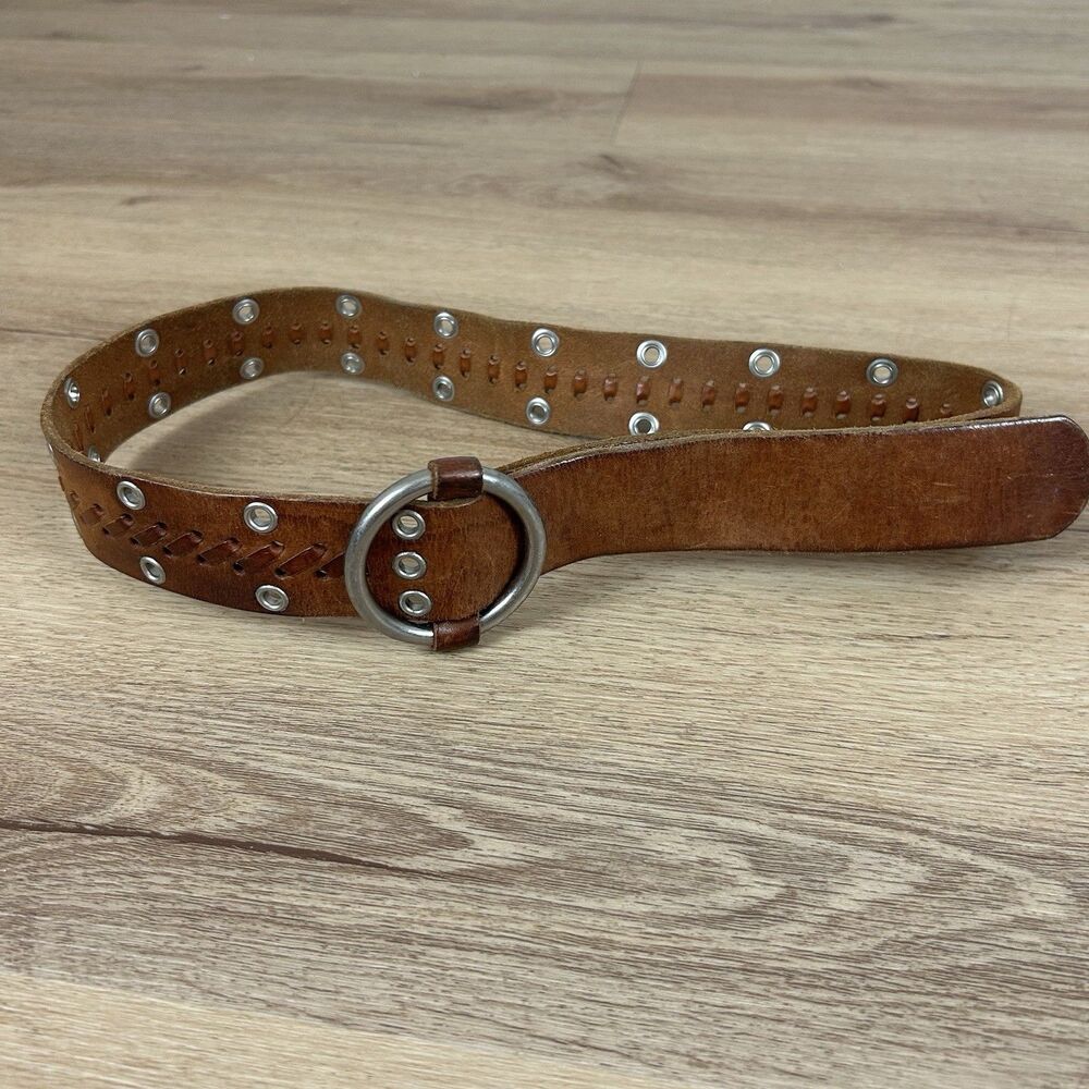 Abercrombie & Fitch Y2K Leather Belt Small Boho Chic Grommet Braided Brown